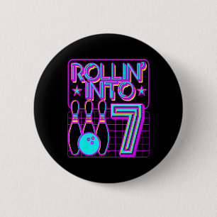 Kinder Rollin in 7 Bowling Bowler 7. Geburtstag Pa Button