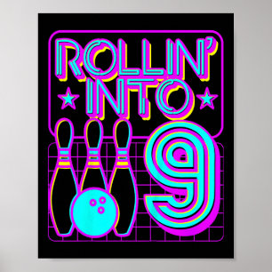 Kinder Rollin in 9 Bowling Retro Bowler 9. Geburts Poster