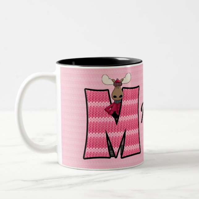 Kinder rosa Monogramm Buchstaben M und Name Zweifarbige Tasse (Links)