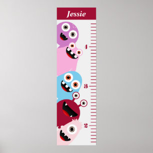 Kinder rosa Monster Growth Chart Poster