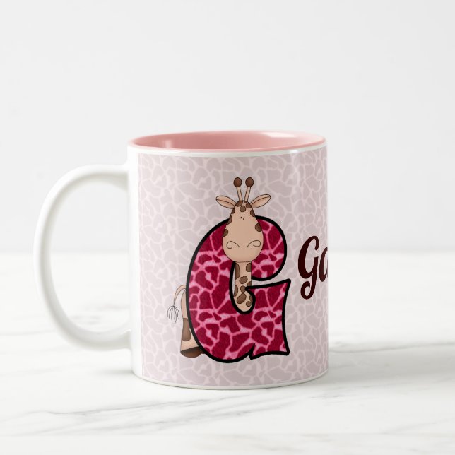 Kinder Rosa Personalisiertes Monogramm Buchstaben  Zweifarbige Tasse (Links)