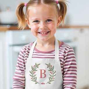 Kinder Rosa und grüne Blütenmonogramm Schürze