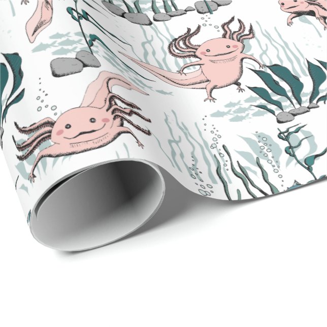 Kinder rot und grün Unterwasser Axolotl Zeichnend Geschenkpapier (Rolleneckpunkt)