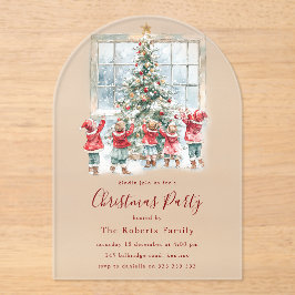 Kinder rund um das Weihnachtsfest im Baum-Party Acryleinladungen