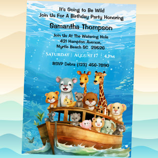 Kinder Safari Animal Boat Ride Geburtstagsparty Einladung