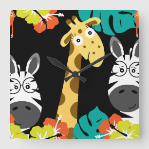 Kinder Safari Kinderzimmer Kunst Bettwäsche Dekor Quadratische Wanduhr