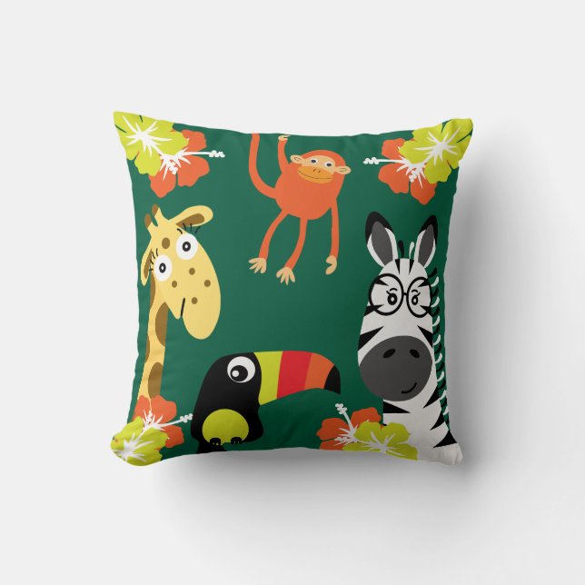 Kinder Safari Kinderzimmer Kunst, Dichtung und Mus Kissen (Vorderseite)