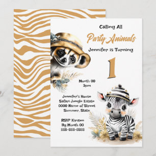 Kinder-Safari-Party niedliche Erdmännchen Zebra Einladung