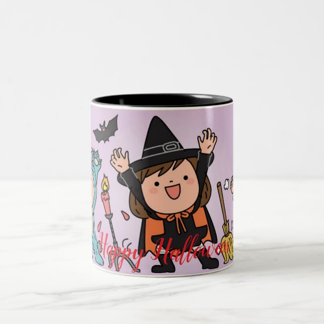 Kinder schaukeln beim Halloween-Party Zweifarbige Tasse (Mittel)