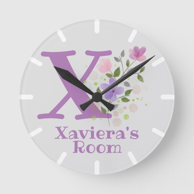 Kinder Schlafzimmeruhr mit Name & Anfangsbuchstabe Runde Wanduhr (Vorderseite)