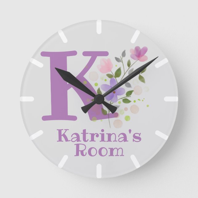 Kinder Schlafzimmeruhr mit Name & Anfangsbuchstabe Runde Wanduhr (Vorderseite)