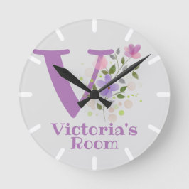 Kinder Schlafzimmeruhr mit Name & Anfangsbuchstabe Runde Wanduhr