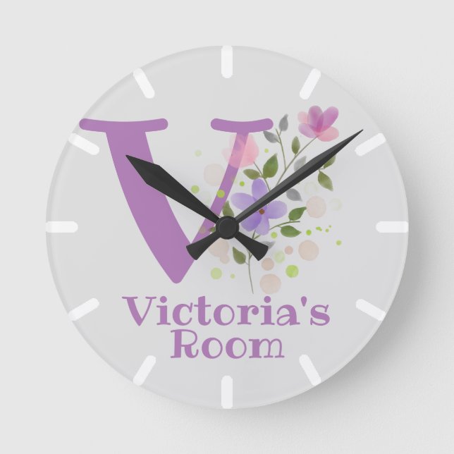 Kinder Schlafzimmeruhr mit Name & Anfangsbuchstabe Runde Wanduhr (Vorderseite)