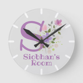 Kinder Schlafzimmeruhr mit Name & Anfangsbuchstabe Runde Wanduhr