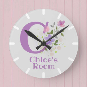 Kinder Schlafzimmeruhr mit Name Chloe Runde Wanduhr