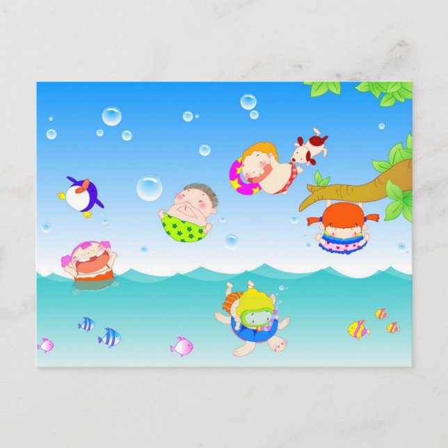 Kinder Schwimmen Postkarte (Vorderseite)