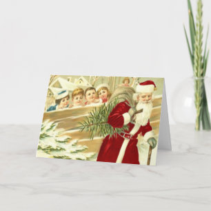 Kinder sehen Santa Grußkarte Feiertagskarte