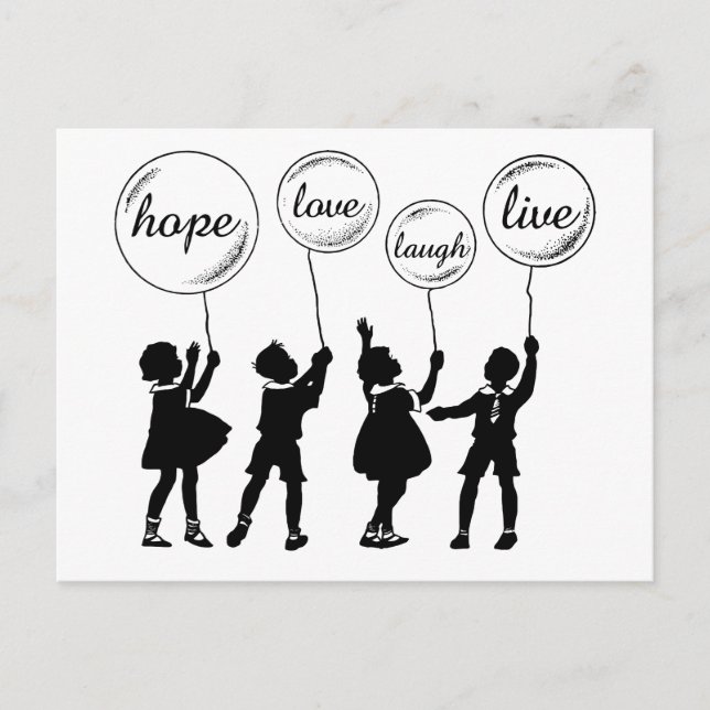 Kinder Silhouette Inspiration Wörter Ballons Postkarte (Vorderseite)