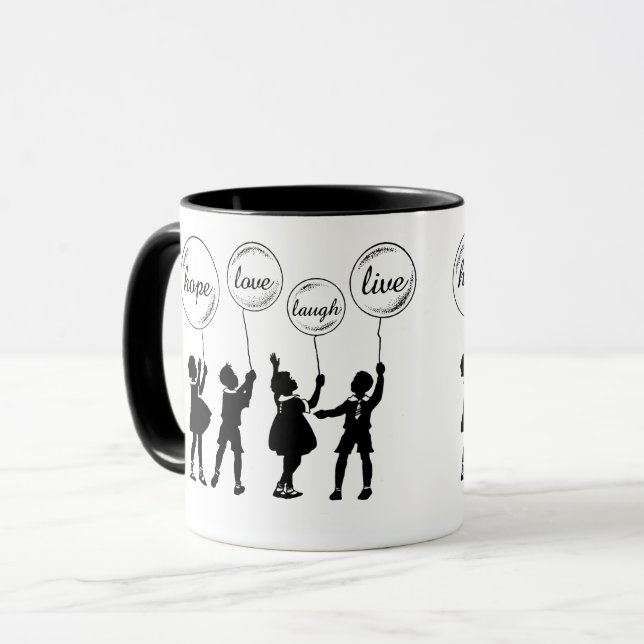 Kinder Silhouette Inspiration Wörter Ballons Tasse (Vorderseite Links)