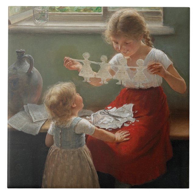 Kinder Silhouetten machen (Niedliche Kinder spiele Fliese (Vorderseite)