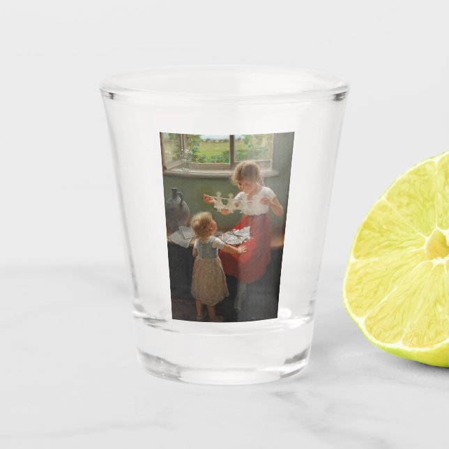 Kinder Silhouetten machen (Niedliche Kinder spiele Schnapsglas (Vorderseite)