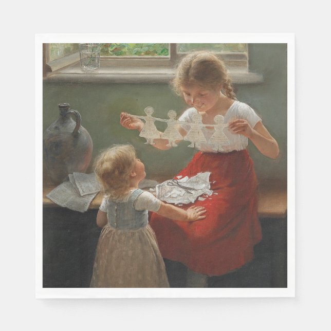 Kinder Silhouetten machen (Niedliche Kinder spiele Serviette (Vorderseite)