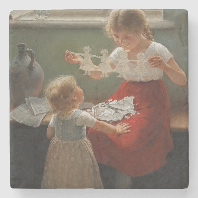 Kinder Silhouetten machen (Niedliche Kinder spiele Steinuntersetzer (Vorderseite)