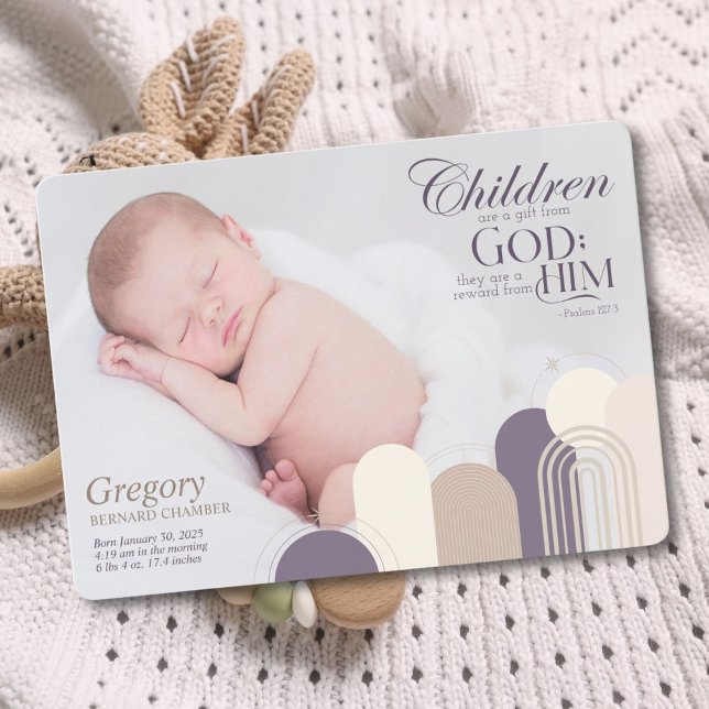 Kinder sind ein Geschenk-Geburtskarte Ankündigung (Celebrate your little blessing with a personalized birth announcement featuring Psalm 127:3)