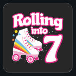 Kinder Skate Party - 7. Geburtstag - Roller Skaten Quadratischer Aufkleber<br><div class="desc">Dieses Skate Party Design ist perfekt für ein Roller-Skaten-Party oder Geburtstags-Thema für einen 7-jährigen. Wenn die Geburtstagsfrau oder der Geburtstagsjunge Lieben, Skate zu rollen, werden sie LIEBE dieses Skate Party Design! Das Retrodesign "In 7" Geburtstag Zitat mit coolem Roller-Skate-Grafik mit Regenbogen & Sternen macht Spaß & Einzigartigkeit. Fun Roller Skate...</div>