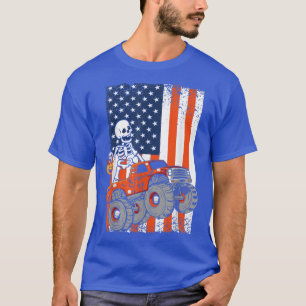 Kinder Skeleton Monster Truck USA Flaggen Kleinkin T-Shirt