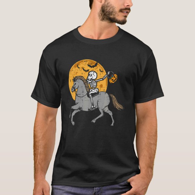 Kinder Skeleton Moon Riding Pferd Kindermädchen T-Shirt (Vorderseite)