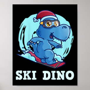 Kinder Skifahren Kinder Ski Dino Funny Skier Klett Poster
