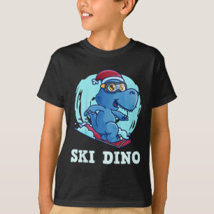 Kinder Skifahren Kinder Ski Dino Lustiger Skifahre T-Shirt