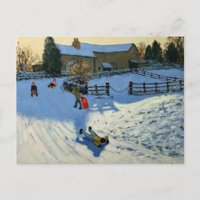Kinder Sledging Monyash Derbyshire Postkarte (Vorderseite)