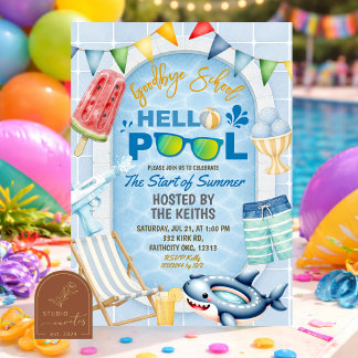 Kinder-Sommer-Hallo-Pool-Auf Wiedersehen-Schulpart Einladung