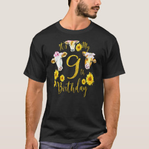 Kinder Sonnenblumen Kuh mein 9. Geburtstag 9 Jahre T-Shirt