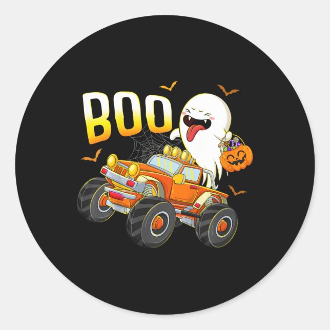 Kinder Spaß Boo Reiten Monster LKW Halloween Costu Runder Aufkleber (Vorderseite)