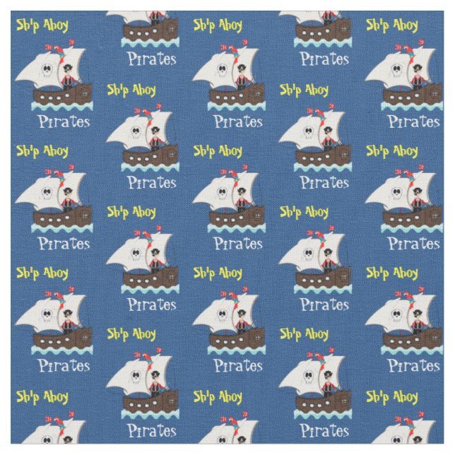 Kinder Spaß Piratenschiff Themed Whimsy Print Stoff (Nahaufnahme)