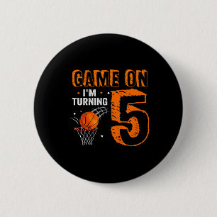 Kinder Spiel On I m Turning 5 Bysketbyll 5. Geburt Button