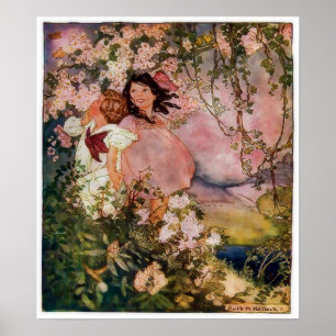 Kinder spielen im glücklichen Springtime-Poster Poster