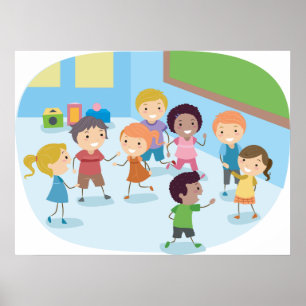 Kinder spielen im Klassenzimmer Poster