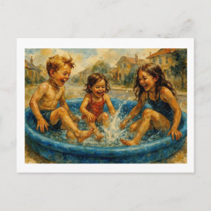 Kinder spielen in einem Pool, Postkarte