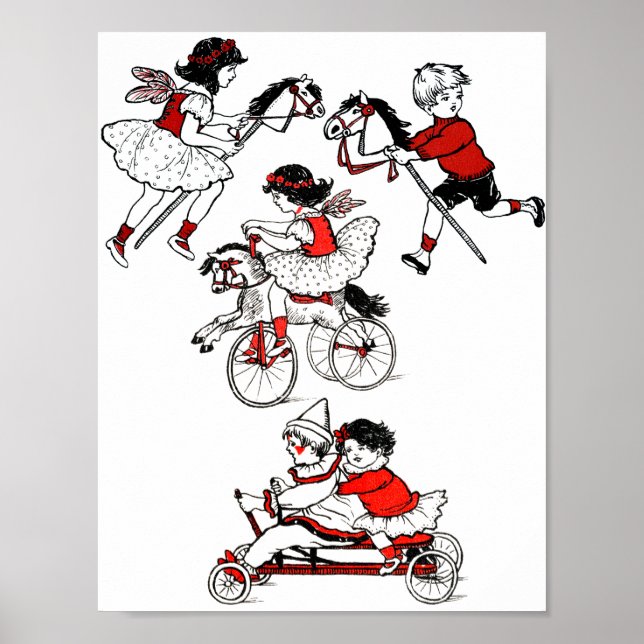 Kinder Spielen mit Vintager Abbildung Poster (Vorne)