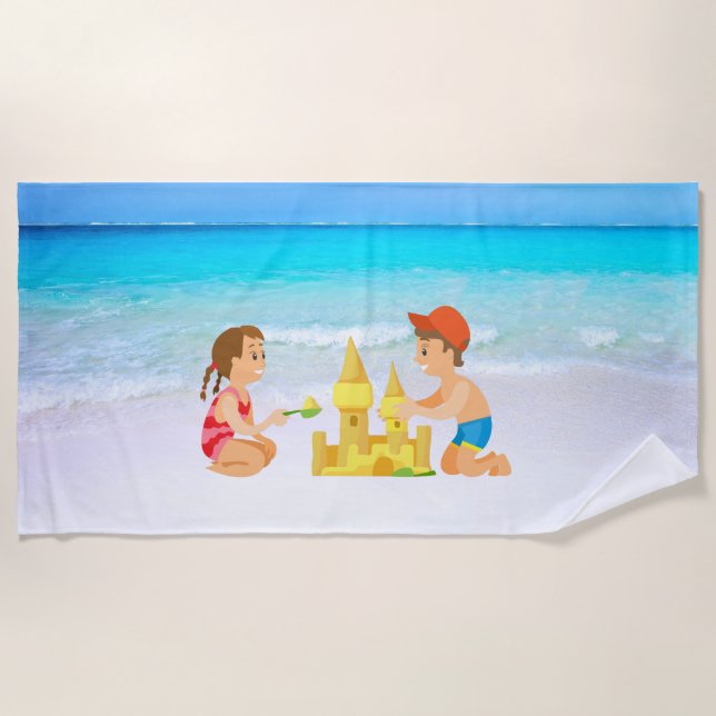 Kinder spielen Strandhandtuch (Vorderseite)