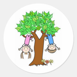 Kinder spielen Strichmännchen Runder Aufkleber