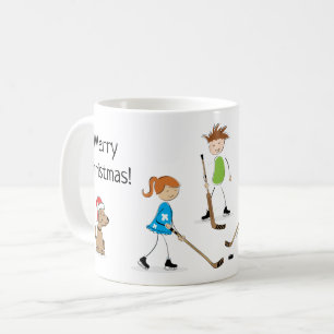 Kinder spielen Tond Hockey Weihnachten Kaffeetasse