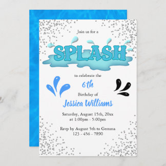 Kinder "Splash" Pool Party 6. Geburtstag Einladung
