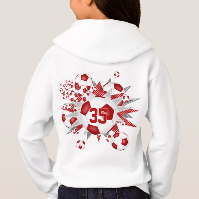 Kinder Sport Jersey Nummer Fußball Bälle Stars rot Hoodie (Rückseite)