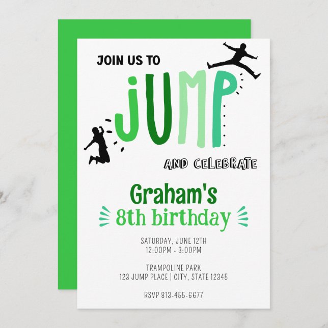 Kinder-Sprung Trampolin Park Geburtstagsparty Einladung (Vorne/Hinten)