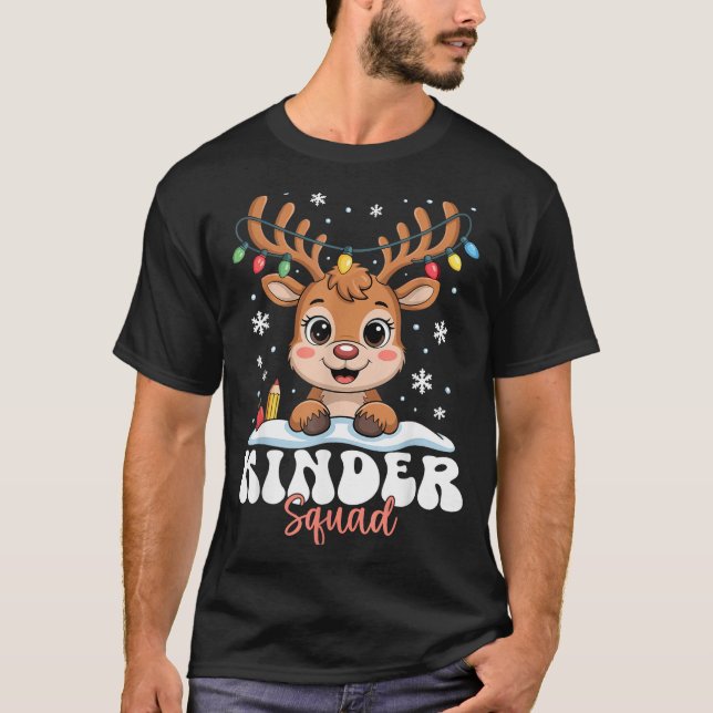 Kinder Squad Reindeer Christmas Lights Cute Winter T-Shirt (Vorderseite)